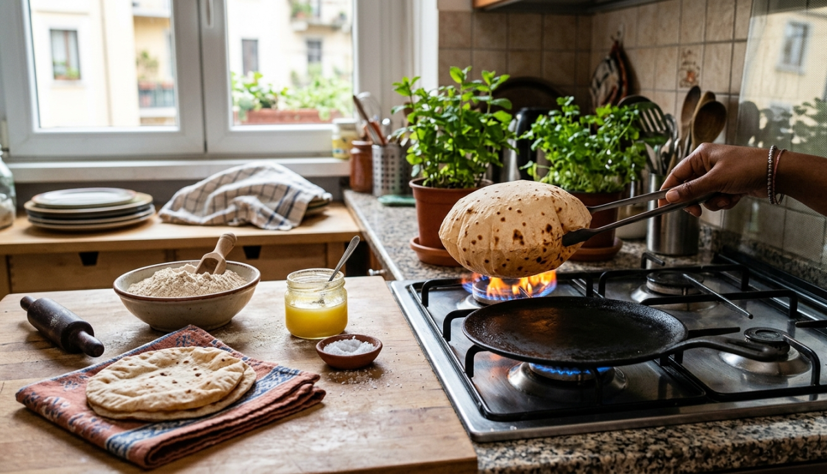Il phulka: pane indiano integrale che si gonfia sulla fiamma viva