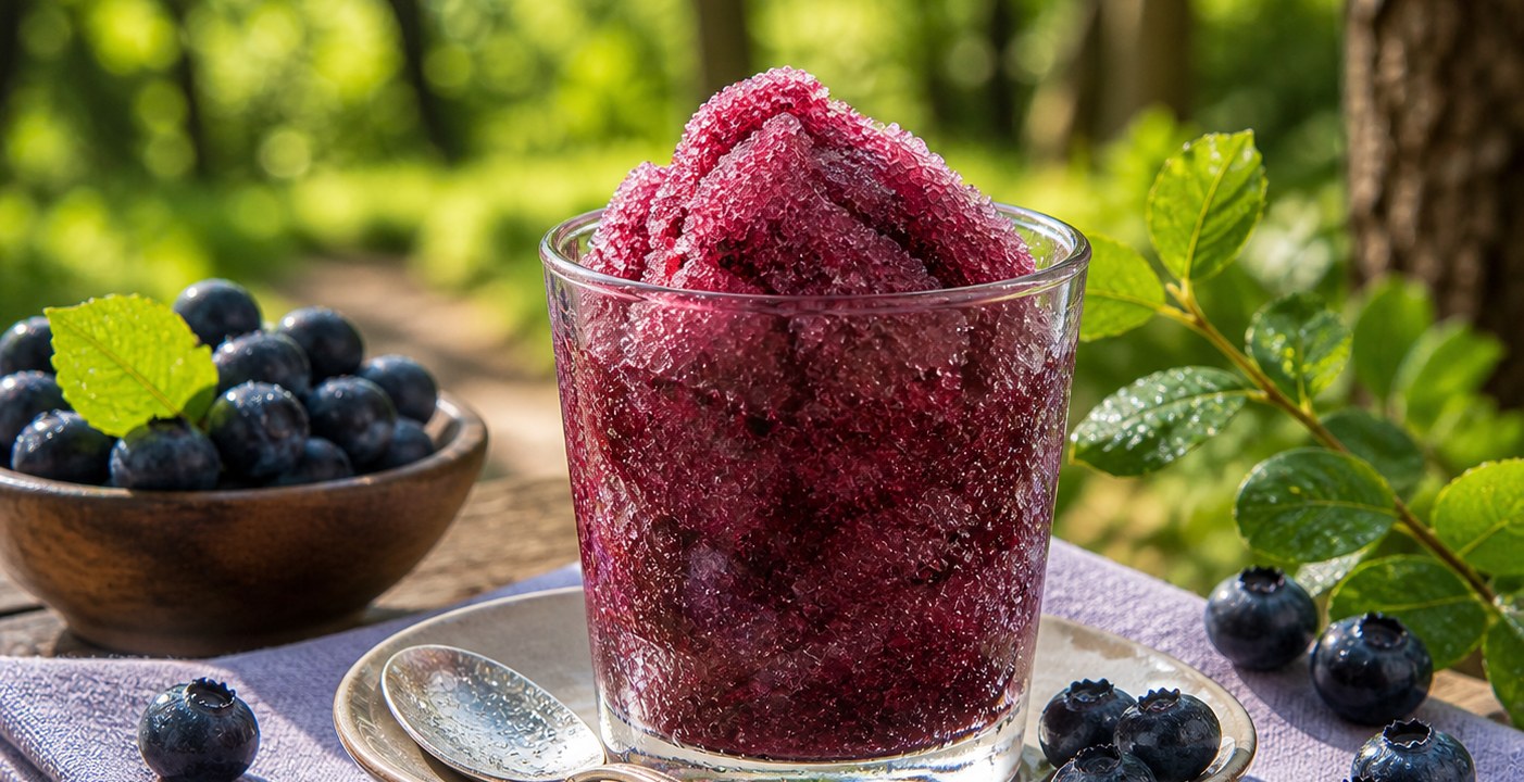 Granita di mirtilli: il sottobosco in un bicchiere