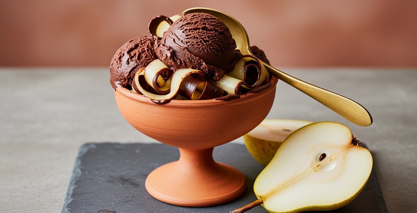 Gelato pere e cioccolato: il cioccolato che finisce in pera